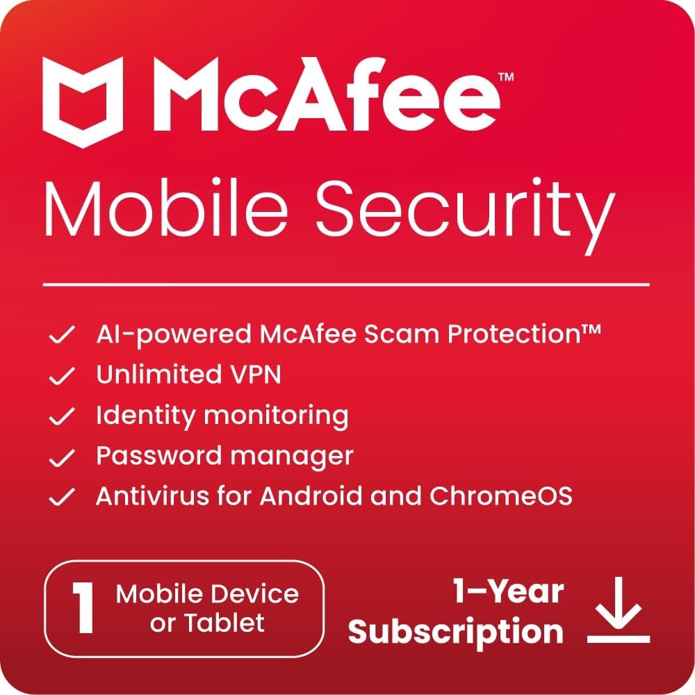 McAfee Mobile Security 2024 for 1 Device 1 Year Subscription