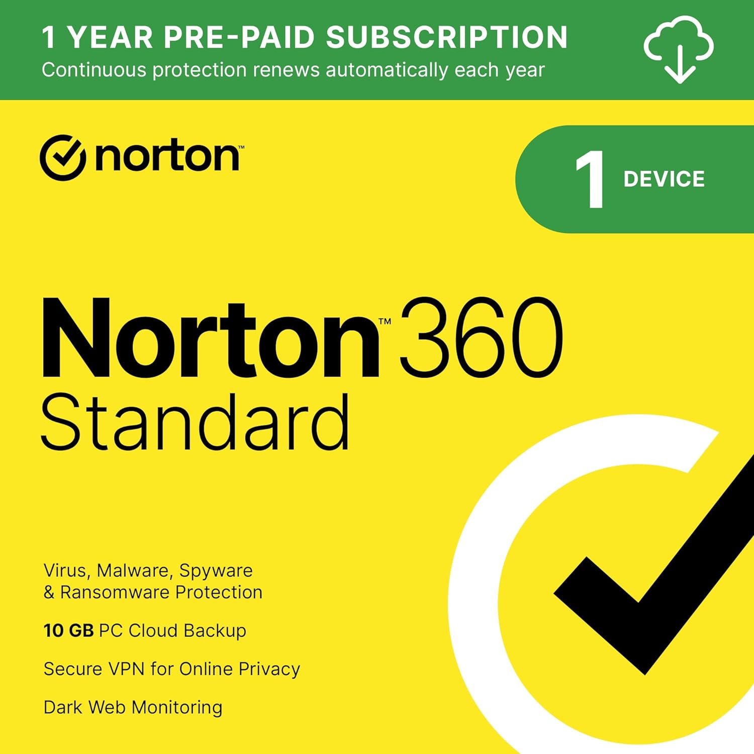 Norton 360 Standard 2024 for 1 Device with Auto Renewal 